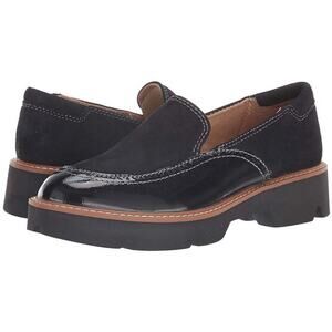 Naturalizer Lark Platform Loafers Womens size 6 W Black Patent + Suede Leather